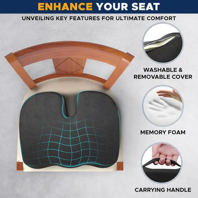 Alt view image 5 of 6 - Gel Seat Cushion Office Chair Cushions for Sciatica & Tailbone Pain Relief Coccyx Memory Foam Desk Chair Support & Car Seat Cushion Back Pain Relief Pillow for Long Sitting