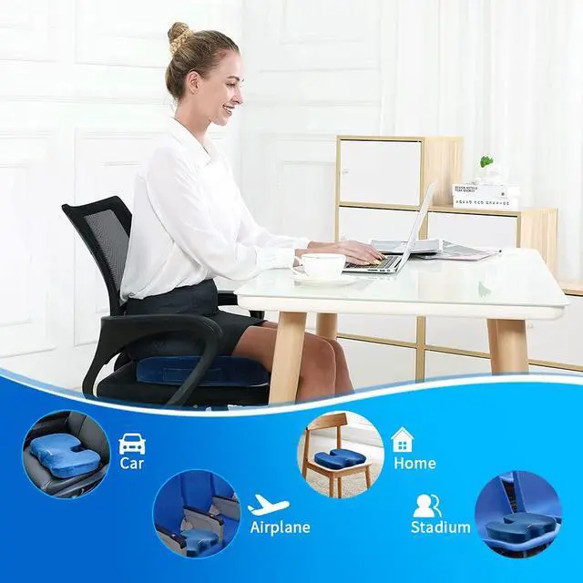 Alt view image 5 of 7 - Chair Cushions for Office, Memory Foam Coccyx Cushion Pads for Tailbone Pain, Car Seat Cushion, Sciatica Relief Pillow, Correct Sitting Posture (Navy Blue)