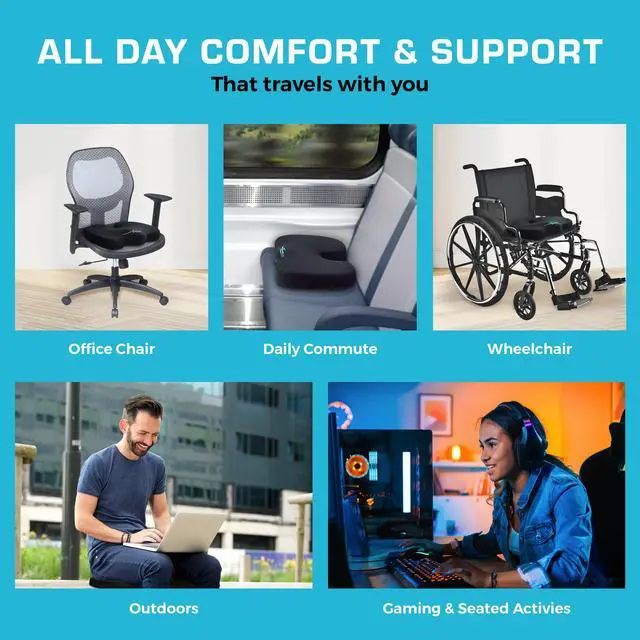 Alt view image 5 of 7 - Seat Cushions | Office Chair Cushions for Desk, Car, Wheelchair| Ergonomic Memory Foam Seat Cushion for Support & Comfort | Helps Improve Sitting Posture for Work & Body Relief