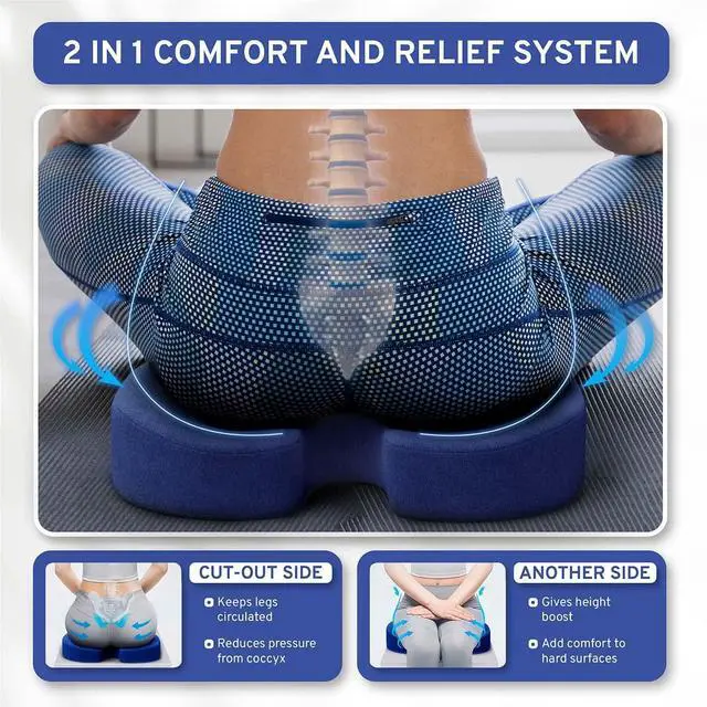 Alt view image 2 of 7 - Memory Foam Seat Cushion - Tailbone Pain Relief Cushion, Non-Slip Sciatica Pain Relief Pillow - Cushion for Office Chair, Car, Wheelchair, Computer, Desk Chair - Coccyx, Lower Back Support (Navy)