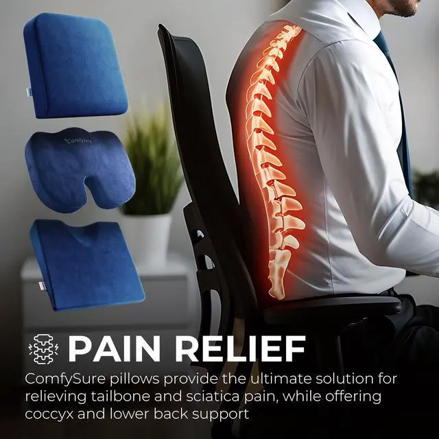 Alt view image 3 of 7 - Memory Foam Seat Cushion - Tailbone Pain Relief Cushion, Non-Slip Sciatica Pain Relief Pillow - Cushion for Office Chair, Car, Wheelchair, Computer, Desk Chair - Coccyx, Lower Back Support (Navy)