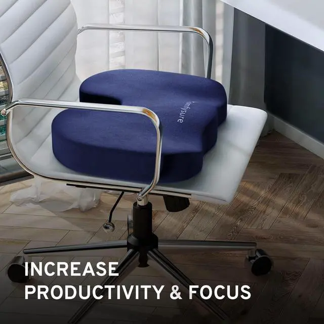 Alt view image 6 of 7 - Memory Foam Seat Cushion - Tailbone Pain Relief Cushion, Non-Slip Sciatica Pain Relief Pillow - Cushion for Office Chair, Car, Wheelchair, Computer, Desk Chair - Coccyx, Lower Back Support (Navy)