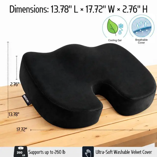 Alt view image 2 of 7 - Seat Cushion For Tailbone Pain Relief Ergonomic Gel Memory Foam Pad for Sciatica & Lower Back Support, Perfect for Office, Car, Truck, Gamer, Airplane, Wheelchair & Home, Bonus Pill Case Included