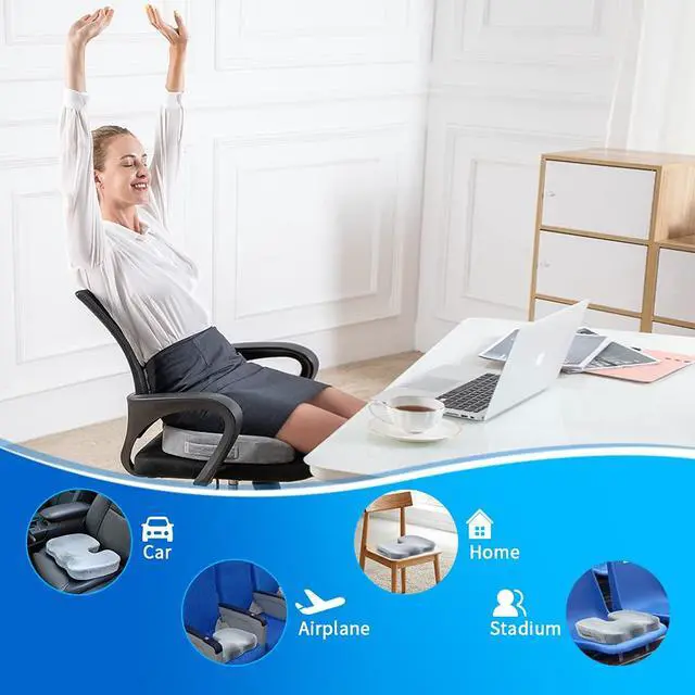 Alt view image 5 of 7 - Seat Cushions for Office Chairs, Memory Foam Coccyx Cushion Pads for Tailbone Pain, Sciatica Relief Pillow, Car Seat Cushion, Correct Sitting Posture (Grey)