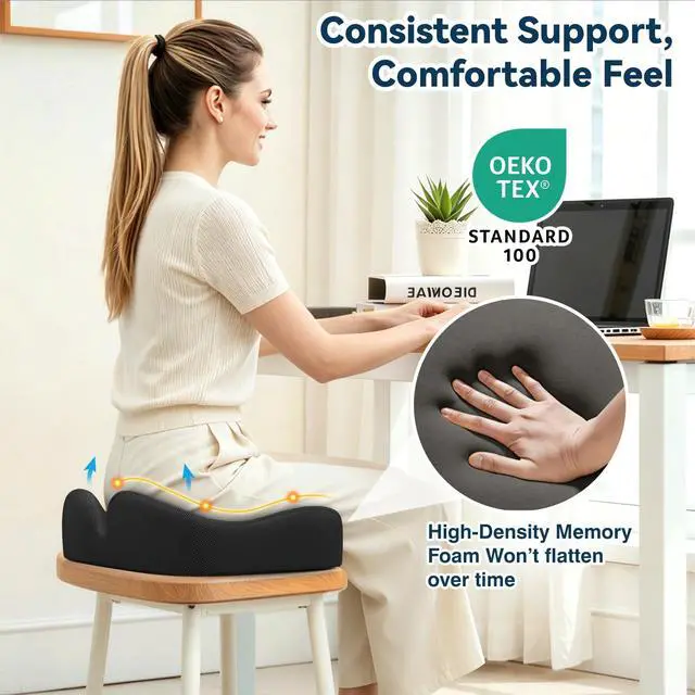 Alt view image 5 of 7 - Ergonomic Seat Cushion with Coccyx Cutout - 4-Zone Structure Office Chair Cushions for Tailbone Pressure Relief, Non-Slip Chair Pad with Washable Cover for Car, Office, Wheelchair, Black