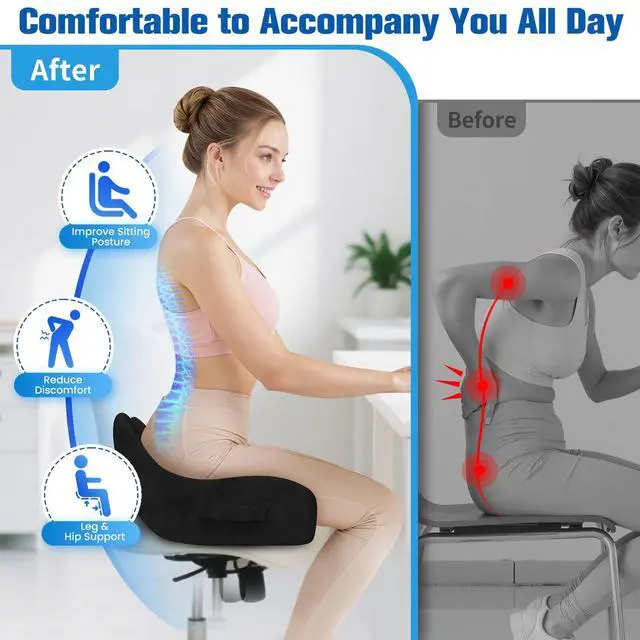 Alt view image 6 of 7 - Seat Cushion, Chair Cushions for Office Chairs/Desk Seats/Wheelchair - Hip&Sciatica&Tailbone Pain Relief Memory Foam Office Chair Cushion for Long Sitting Office Workers, Black