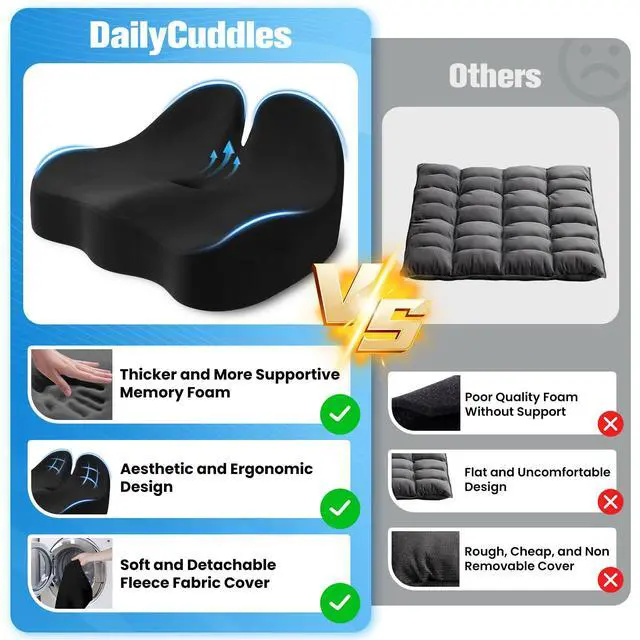 Alt view image 5 of 7 - Seat Cushion, Chair Cushions for Office Chairs/Desk Seats/Wheelchair - Hip&Sciatica&Tailbone Pain Relief Memory Foam Office Chair Cushion for Long Sitting Office Workers, Black