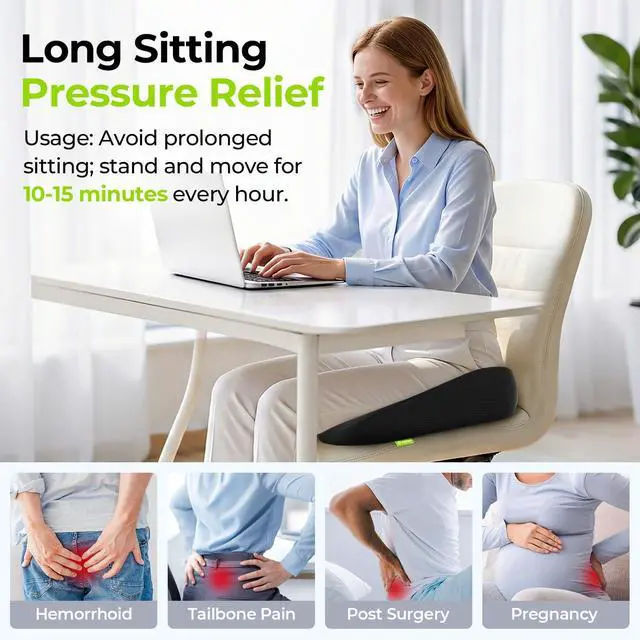 Alt view image 2 of 7 - Innovative Donut Pillow Hemorrhoids Scientific Center Hole and Tailbone Cutout, Orthopedic Pain Relief Donut Seat Cushion for Coccyx, Sciatica, Postpartum Pregnancy, After Surgery Sitting Relief