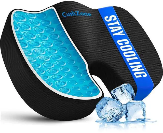Main image of Office Chair Seat Cushion, Cooling Gel Enhanced Memory Foam Cushion for Long Sitting - Back, Sciatica, Coccyx, Tailbone Pain Relief Pillow - for Office, Gaming, Car, Wheelchair - Black, Large