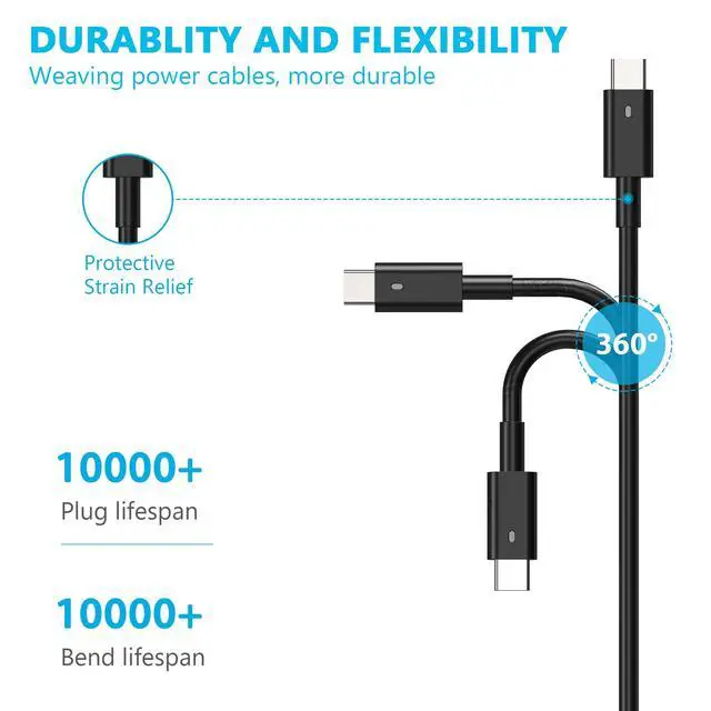 Alt view image 6 of 7 - 90W USB C Type C AC Adapter for Dell XPS,LA90PM170 DA90PM170 DA65NM170 0TDK33,Latitude 3400 3500 5289 5300 5400 7200 7400 7300 7390 2in1,Precision 3540 Laptop Charger
