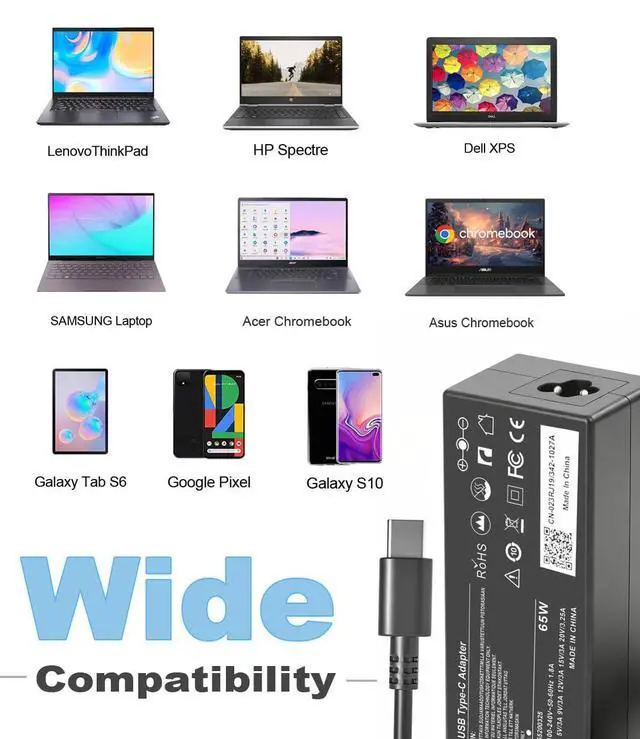 Alt view image 5 of 5 - 65W USB C Laptop Charger Fit for Dell Laptop Charger