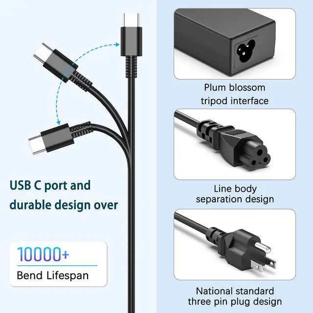Alt view image 2 of 7 - 65W USB C Laptop Charger Compatible with Hp Lenovo Thinkpad/Yoga,Dell Chromebook 3100,Latitude 5420,Asus,Samsung,Acer,Google Series Type C Power Cord