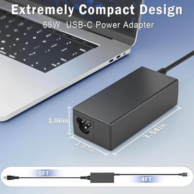 Alt view image 4 of 7 - 65W USB C Laptop Charger Compatible with Hp Lenovo Thinkpad/Yoga,Dell Chromebook 3100,Latitude 5420,Asus,Samsung,Acer,Google Series Type C Power Cord