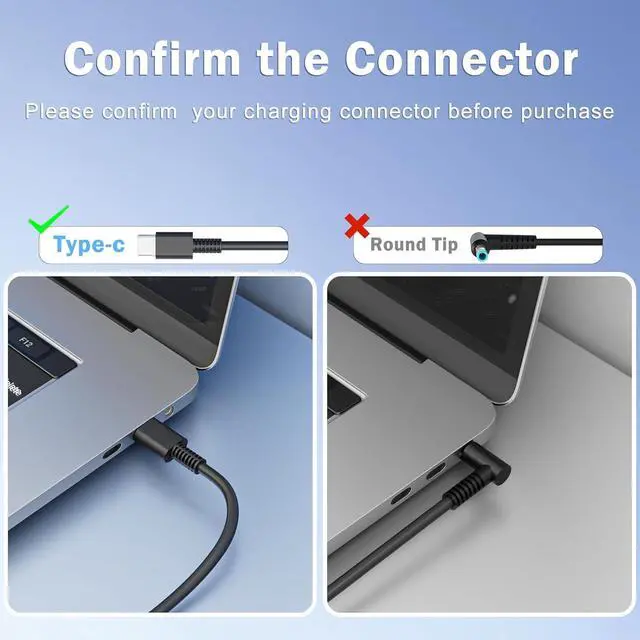 Alt view image 6 of 7 - 65W USB C Laptop Charger Compatible with Hp Lenovo Thinkpad/Yoga,Dell Chromebook 3100,Latitude 5420,Asus,Samsung,Acer,Google Series Type C Power Cord