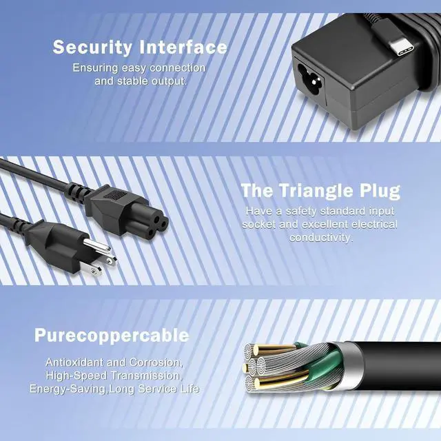 Alt view image 7 of 7 - 65W USB C Laptop Charger Compatible with Hp Lenovo Thinkpad/Yoga,Dell Chromebook 3100,Latitude 5420,Asus,Samsung,Acer,Google Series Type C Power Cord