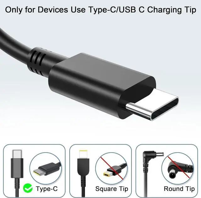 Alt view image 2 of 6 - 65W Dell Laptop Charger USB C, Computer Power Cord for Laptops, Replacement Dell Chromebook Charger 3100 3110 3400, Latitude 5420 5520 7420 5400 5300 5500, XPS 13 Adapter, 9Ft Type C USBC Supply