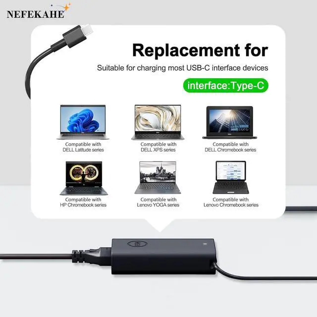 Alt view image 3 of 6 - 65W Dell Laptop Charger USB C, Computer Power Cord for Laptops, Replacement Dell Chromebook Charger 3100 3110 3400, Latitude 5420 5520 7420 5400 5300 5500, XPS 13 Adapter, 9Ft Type C USBC Supply
