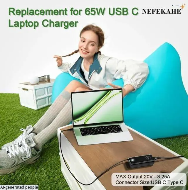 Alt view image 6 of 6 - 65W Dell Laptop Charger USB C, Computer Power Cord for Laptops, Replacement Dell Chromebook Charger 3100 3110 3400, Latitude 5420 5520 7420 5400 5300 5500, XPS 13 Adapter, 9Ft Type C USBC Supply