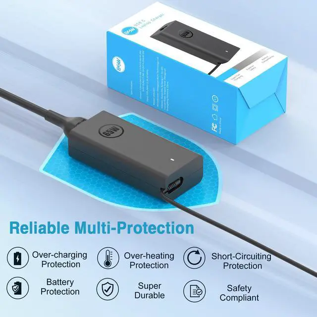 Alt view image 4 of 6 - Laptop Charger for Dell Latitude XPS 13 12 Insprion 13 14 15 16 Chromebook Precision 9305 7420 5540 5520 5450 5420 etc. Universal Slim 65W 45W USB C Power Adapter with LED, Original Quality, 10FT Cord