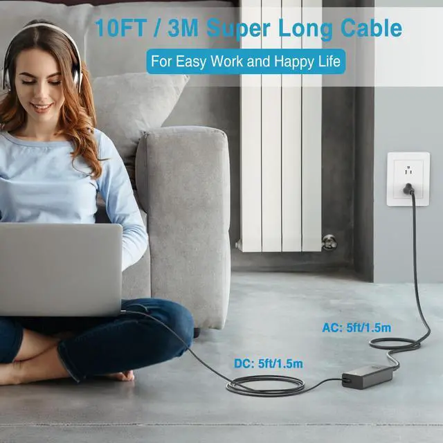 Alt view image 6 of 6 - Laptop Charger for Dell Latitude XPS 13 12 Insprion 13 14 15 16 Chromebook Precision 9305 7420 5540 5520 5450 5420 etc. Universal Slim 65W 45W USB C Power Adapter with LED, Original Quality, 10FT Cord