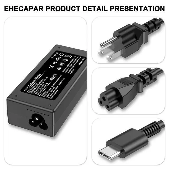 Alt view image 2 of 7 - 65W USB C Laptop Charger Fast-Charging Adapter Compatible with Lenovo,HP,Dell,Acer,Asus,Samsung Galaxy,Google Chromebook,and Other 45W Type C Laptop