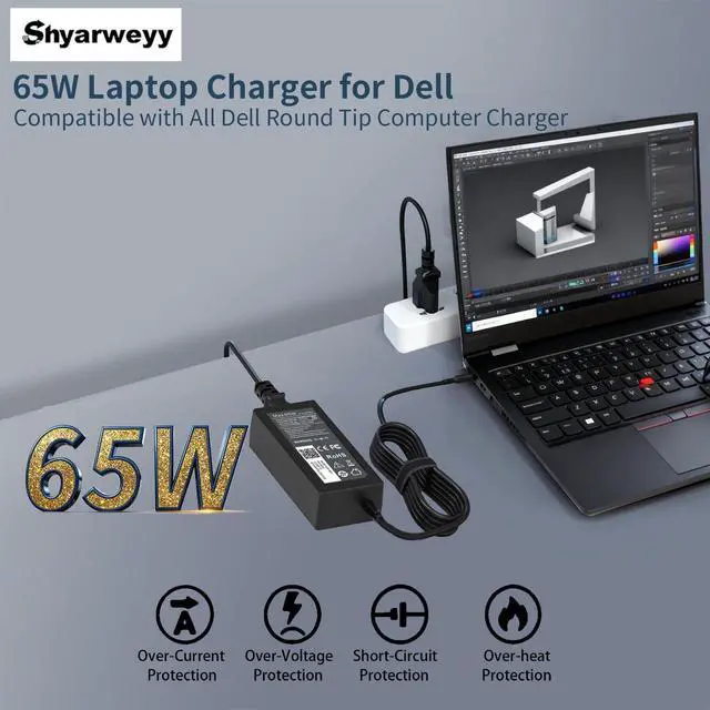 Alt view image 2 of 7 - 65W 45W Computer Charger for Dell Round Connector Tip 4.5mm and 7.4mm