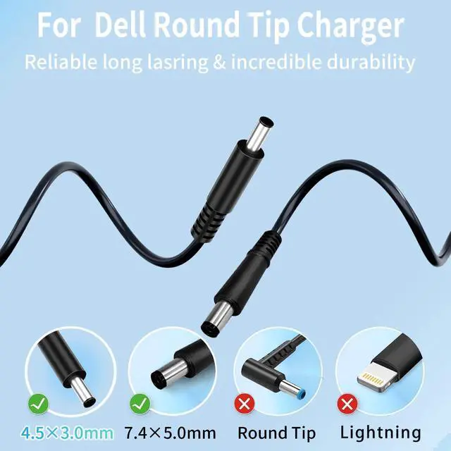 Alt view image 4 of 7 - 65W 45W Computer Charger for Dell Round Connector Tip 4.5mm and 7.4mm