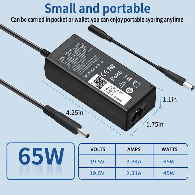 Alt view image 5 of 7 - 65W 45W Computer Charger for Dell Round Connector Tip 4.5mm and 7.4mm