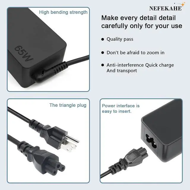 Alt view image 3 of 7 - 65W USB C Laptop Charger Compatible with ThinkPad T14s T14 T15 T16 E14 E15 X1 Carbon Yoga 7 7i 9i, 9FT Type C Power Cord Replacement for Chromebook Charger & Fast Standard AC Adapter