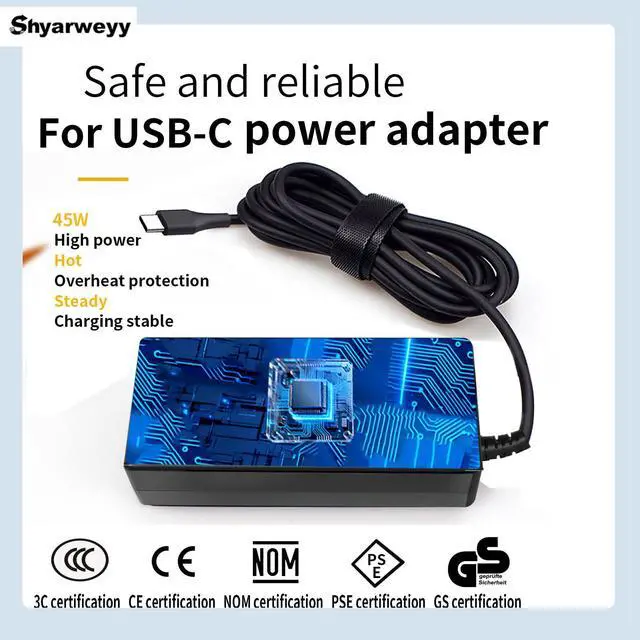 Alt view image 4 of 7 - 45 Watt USB C Chromebook Charger for Lenovo Yoga 7i, for thinkpad t14,Elite x2,Probook Charger,for xps 13,for Latitude 5420,Chromebook 3110,VT148,LA65NM190 lps,814838-002,ADLX65YDC2A