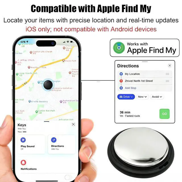Alt view image 2 of 7 - 1GPS Tracker for Vehicles No Subscription (iOS Only) - Hidden Tracker Device for Vehicles, Mini Car Tracker Tag Work with Find My, Tracking Device for Kids, Key, Pet, Luggage