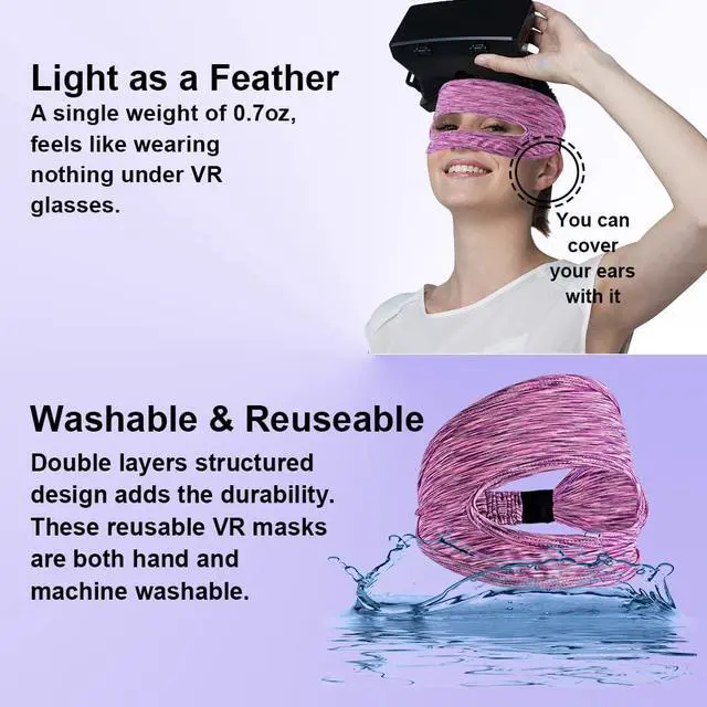 Alt view image 5 of 7 - 5 Pack VR Eye Mask, Adjustable Breathable VR Sweat Band for Oculus Quest 2, HTC Vive, PS, Gear, VR Workouts