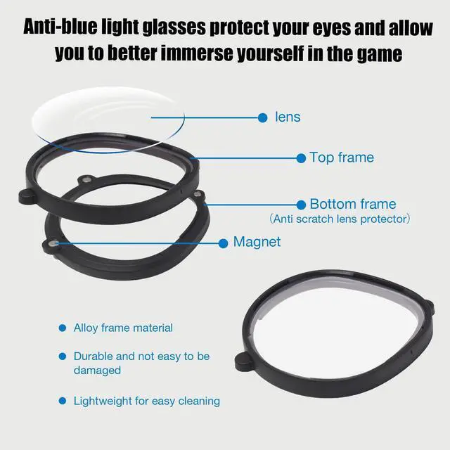 Alt view image 5 of 7 - VR Anti-Blue Light Glasses for Oculus Quest 2,Customized VR Accessories with Magnetic Alloy Frame and Blue Light-Blocking Lenses,Support The Replacement of Lenses to Suit Your Myopia