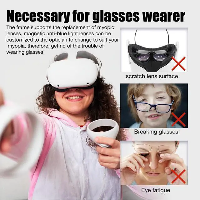 Alt view image 7 of 7 - VR Anti-Blue Light Glasses for Oculus Quest 2,Customized VR Accessories with Magnetic Alloy Frame and Blue Light-Blocking Lenses,Support The Replacement of Lenses to Suit Your Myopia