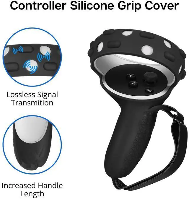 Alt view image 2 of 7 - Controller Grips Cover for Oculus Quest 2 / Meta Quest 2 Knuckle Strap VR Touch Controller Hand Grip Cover Protector Sleeve with Anti-Throw Adjustable Straps (Black)