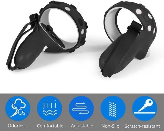 Alt view image 3 of 7 - Controller Grips Cover for Oculus Quest 2 / Meta Quest 2 Knuckle Strap VR Touch Controller Hand Grip Cover Protector Sleeve with Anti-Throw Adjustable Straps (Black)