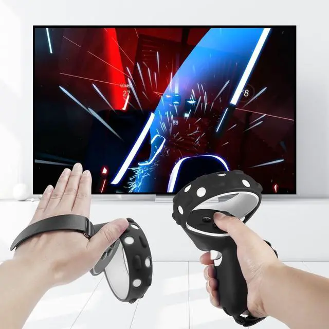 Alt view image 6 of 7 - Controller Grips Cover for Oculus Quest 2 / Meta Quest 2 Knuckle Strap VR Touch Controller Hand Grip Cover Protector Sleeve with Anti-Throw Adjustable Straps (Black)