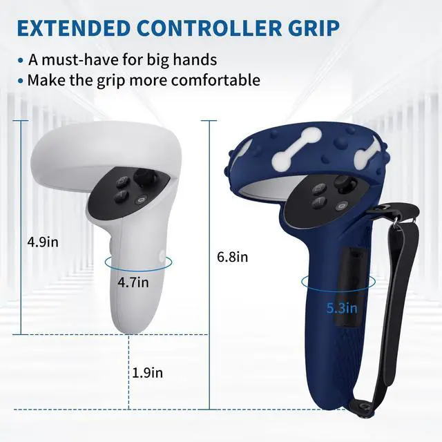 Alt view image 2 of 7 - Controller Grips for Oculus Quest 2, Extended Silicone VR Grips Cover Protector with Battery Opening, Knuckle Straps, Anti-Throw Hand Strap for Meta Quest 2 Accessories Blue