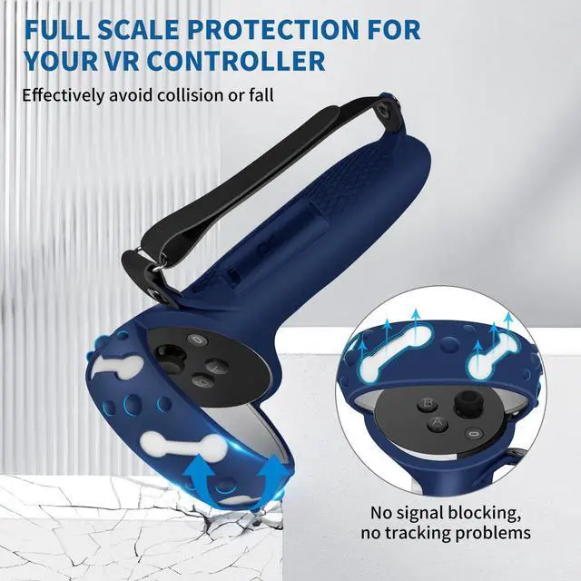 Alt view image 4 of 7 - Controller Grips for Oculus Quest 2, Extended Silicone VR Grips Cover Protector with Battery Opening, Knuckle Straps, Anti-Throw Hand Strap for Meta Quest 2 Accessories Blue