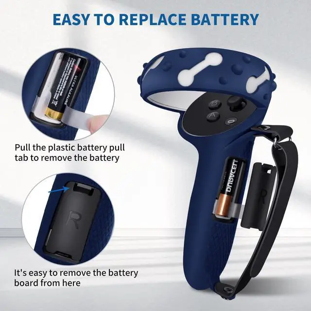 Alt view image 3 of 7 - Controller Grips for Oculus Quest 2, Extended Silicone VR Grips Cover Protector with Battery Opening, Knuckle Straps, Anti-Throw Hand Strap for Meta Quest 2 Accessories Blue