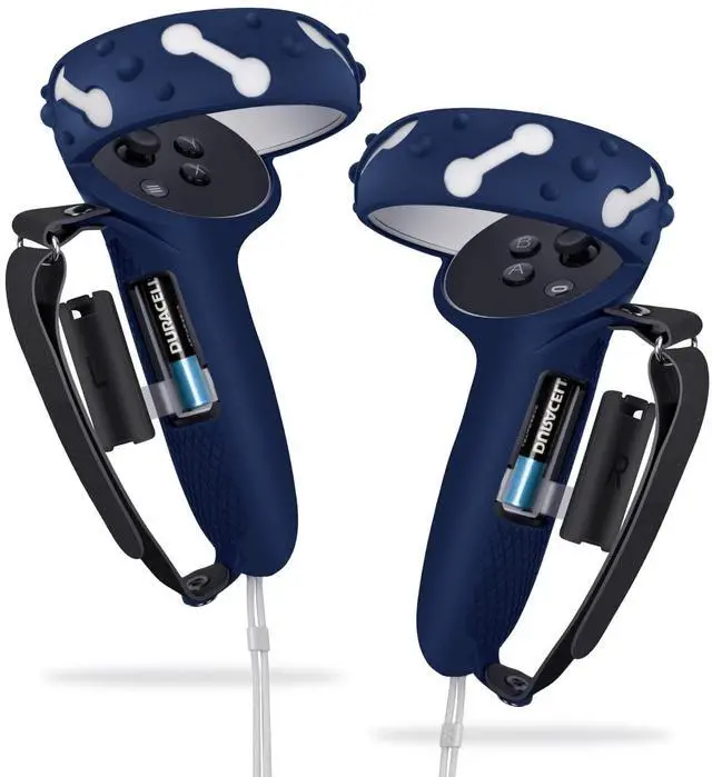 Main image of Controller Grips for Oculus Quest 2, Extended Silicone VR Grips Cover Protector with Battery Opening, Knuckle Straps, Anti-Throw Hand Strap for Meta Quest 2 Accessories Blue