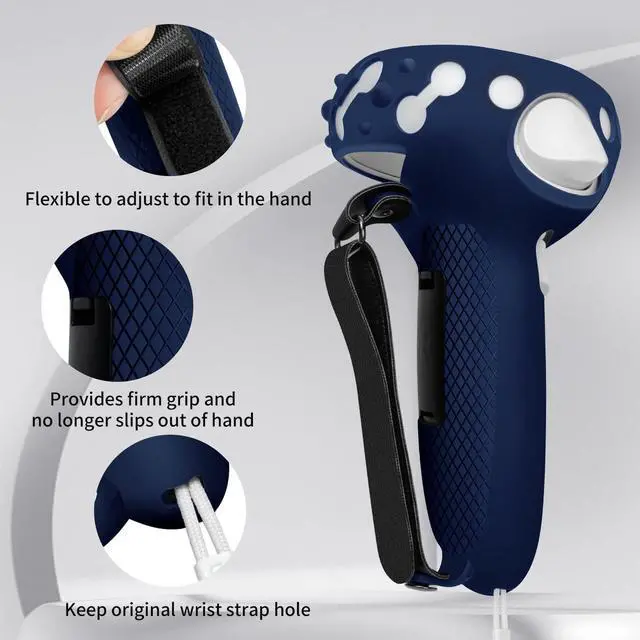 Alt view image 5 of 7 - Controller Grips for Oculus Quest 2, Extended Silicone VR Grips Cover Protector with Battery Opening, Knuckle Straps, Anti-Throw Hand Strap for Meta Quest 2 Accessories Blue