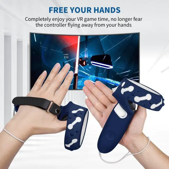 Alt view image 6 of 7 - Controller Grips for Oculus Quest 2, Extended Silicone VR Grips Cover Protector with Battery Opening, Knuckle Straps, Anti-Throw Hand Strap for Meta Quest 2 Accessories Blue