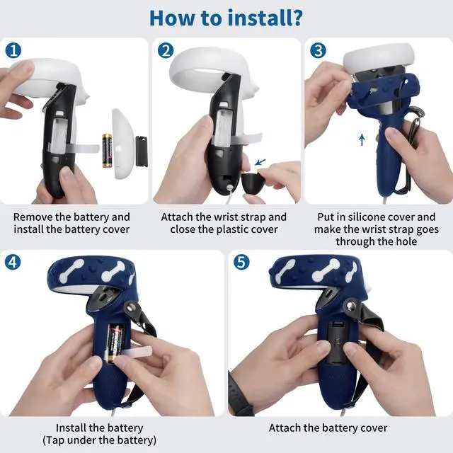 Alt view image 7 of 7 - Controller Grips for Oculus Quest 2, Extended Silicone VR Grips Cover Protector with Battery Opening, Knuckle Straps, Anti-Throw Hand Strap for Meta Quest 2 Accessories Blue