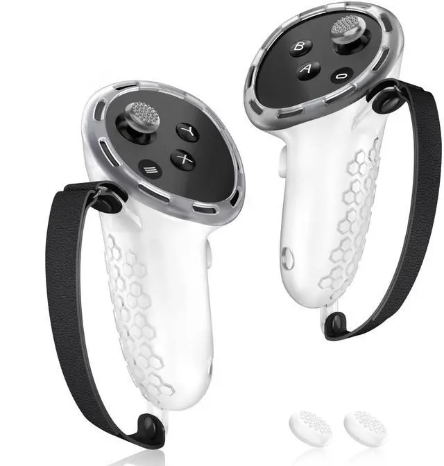 Main image of VR Controller Grips for Meta Quest 3S Oculus Quest 3 Touch Plus Controllers Grip Covers Anti-Throw Knuckle Straps Protector with Thumbstick Covers, 1 Pair,Clear