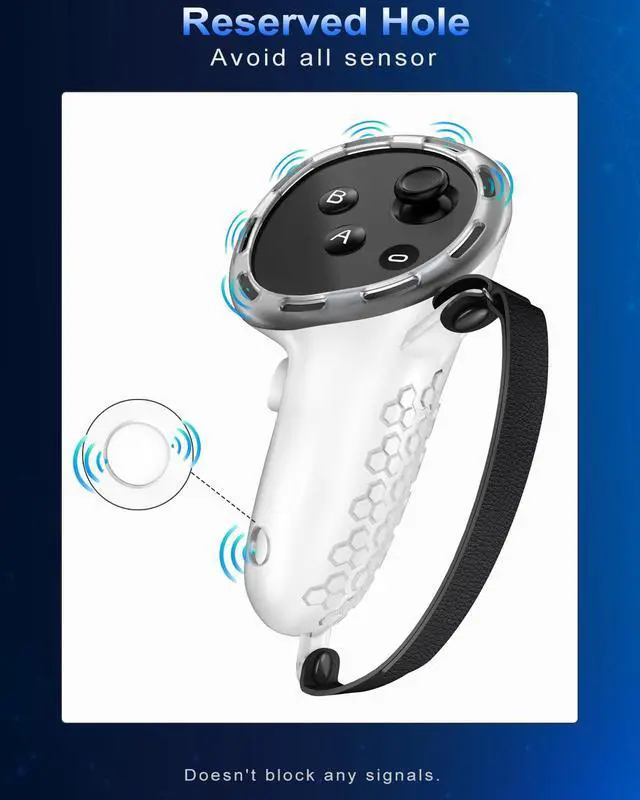 Alt view image 3 of 7 - VR Controller Grips for Meta Quest 3S Oculus Quest 3 Touch Plus Controllers Grip Covers Anti-Throw Knuckle Straps Protector with Thumbstick Covers, 1 Pair,Clear