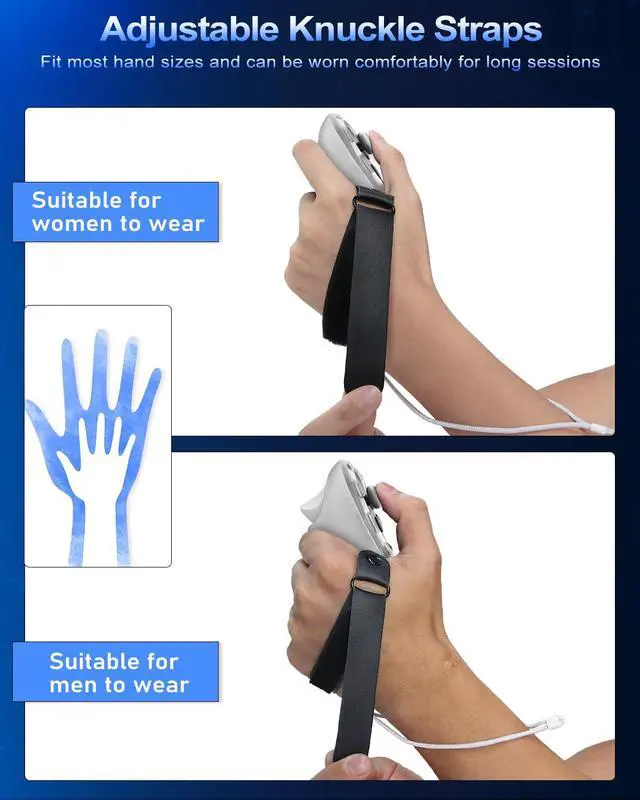Alt view image 5 of 7 - VR Controller Grips for Meta Quest 3S Oculus Quest 3 Touch Plus Controllers Grip Covers Anti-Throw Knuckle Straps Protector with Thumbstick Covers, 1 Pair,Clear