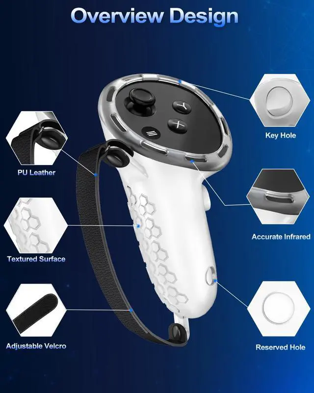 Alt view image 7 of 7 - VR Controller Grips for Meta Quest 3S Oculus Quest 3 Touch Plus Controllers Grip Covers Anti-Throw Knuckle Straps Protector with Thumbstick Covers, 1 Pair,Clear