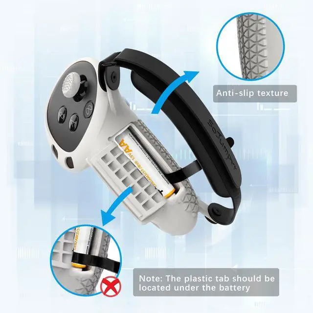 Alt view image 3 of 6 - Controller Grips Cover Compatible with Meta Quest 3S/Quest 3 Accessories, Hand Strap with Battery Opening, Knuckle Straps with Widen and Thicken Sponge(Not for Charging Dock) (White-Gray)