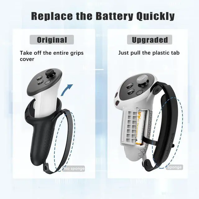 Alt view image 2 of 6 - Controller Grips Cover Compatible with Meta Quest 3S/Quest 3 Accessories, Hand Strap with Battery Opening, Knuckle Straps with Widen and Thicken Sponge(Not for Charging Dock) (White-Gray)
